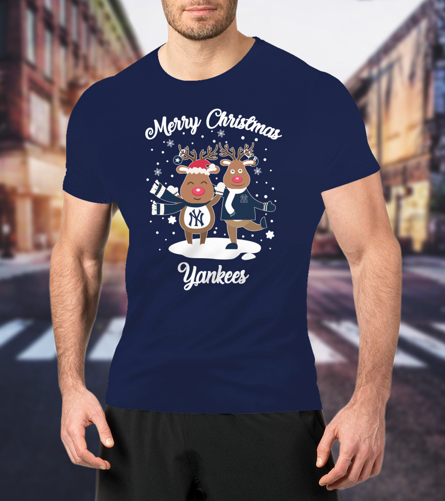 Merry Christmas Yankees Reindeer Holiday T-Shirt