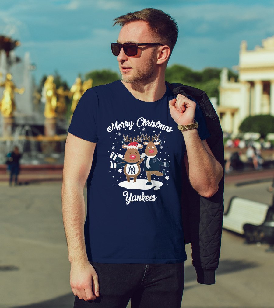 Merry Christmas Yankees Reindeer Holiday T-Shirt