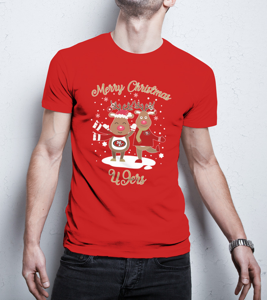 Merry Christmas 49ers Reindeer Festive Holiday T-Shirt