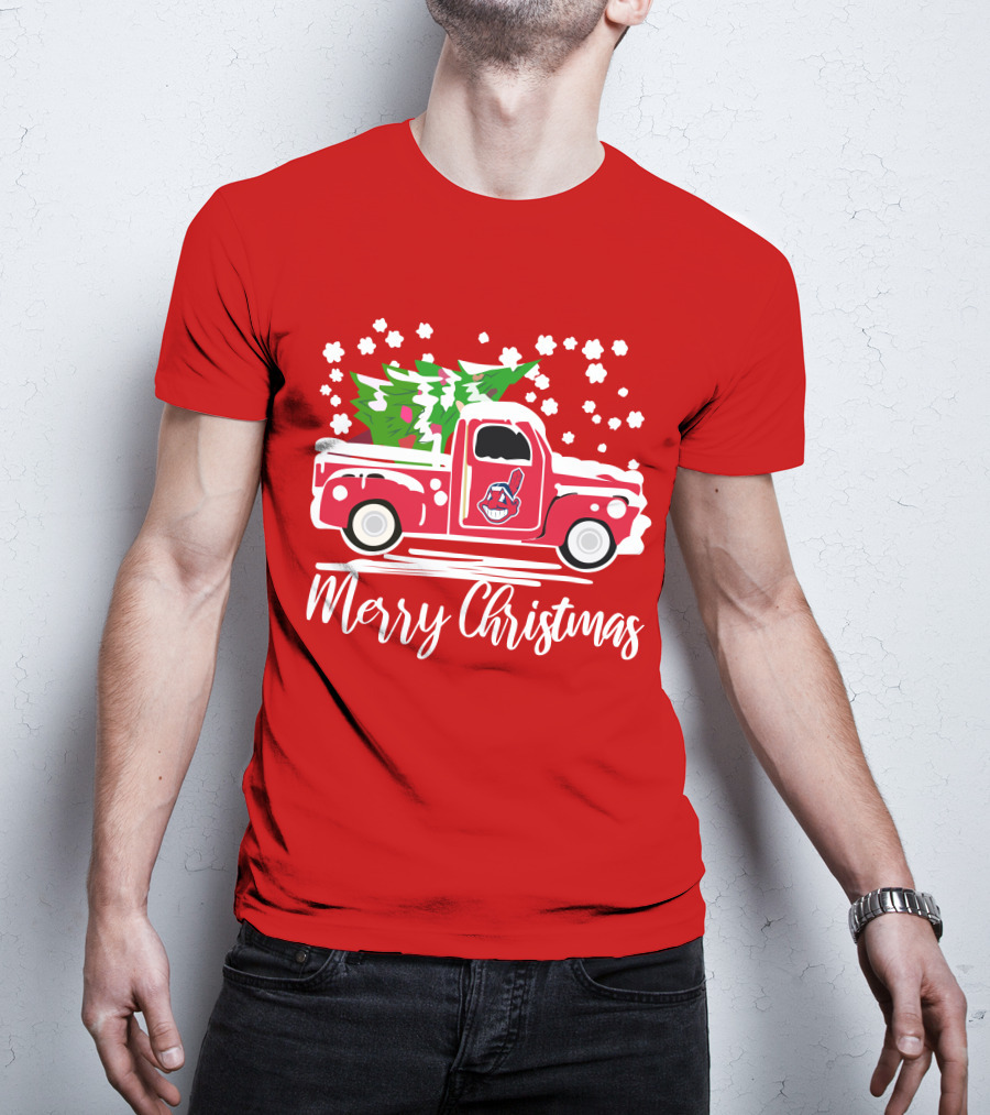 Merry Christmas Cleveland Indians Vintage Car With Tree T-Shirt