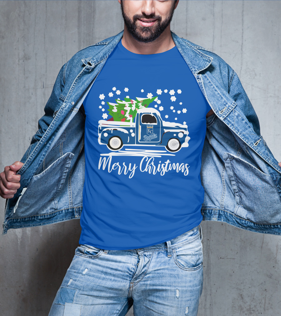Kansas City Royals Vintage Car Merry Christmas Tree Winter Holiday T-Shirt