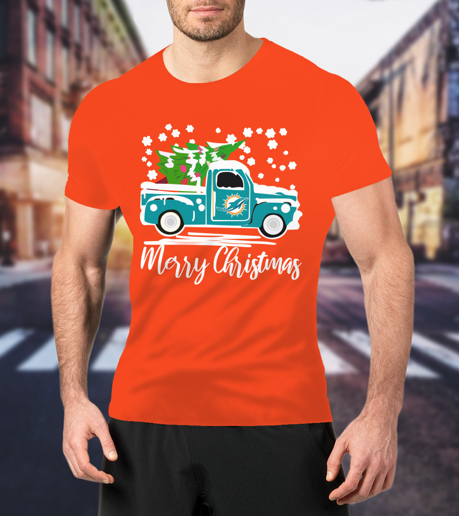 Miami Dolphins Vintage Truck Merry Christmas T-Shirt