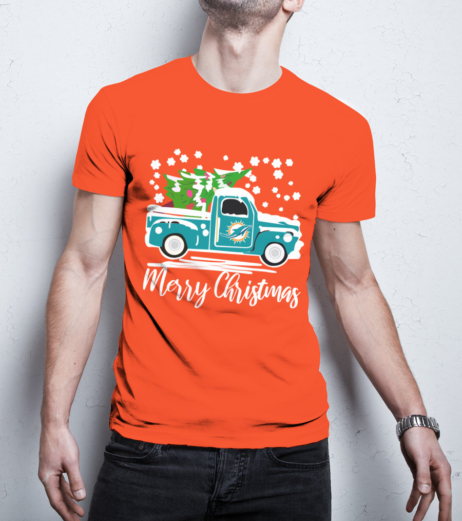 Miami Dolphins Vintage Truck Merry Christmas T-Shirt