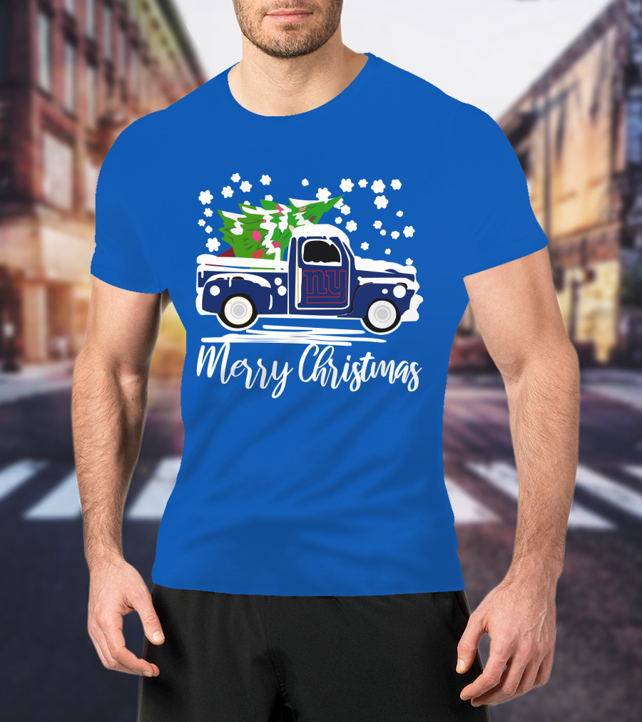 Merry Christmas New York Giants Vintage Car Snowflakes Holiday T-Shirt