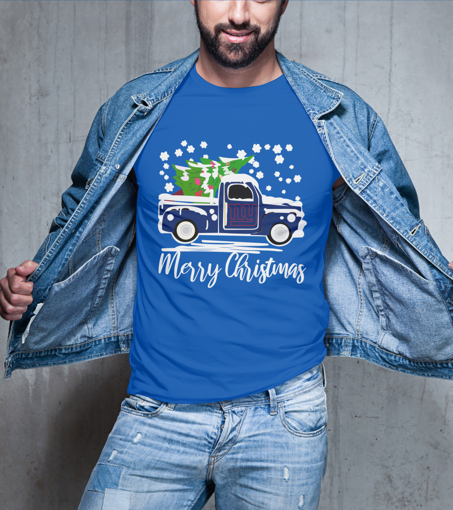 Merry Christmas New York Giants Vintage Car Snowflakes Holiday T-Shirt