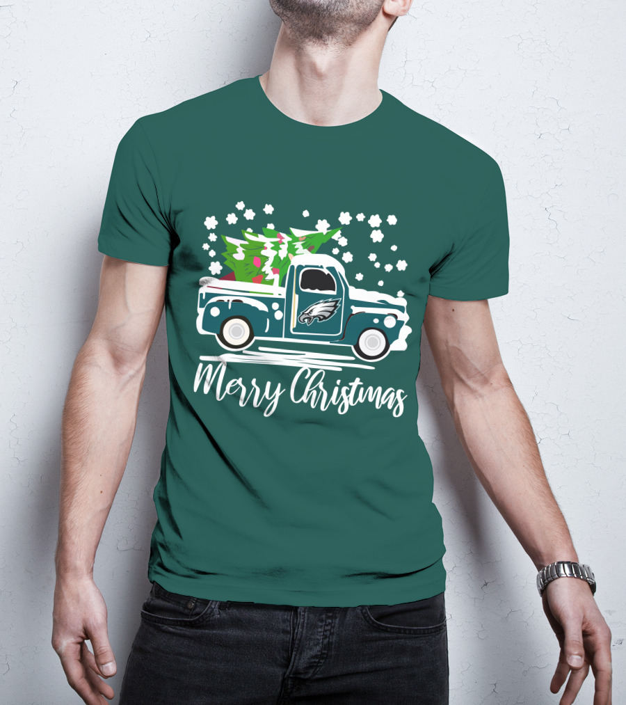 Merry Christmas Philadelphia Eagles Vintage Car Snowflakes T-Shirt