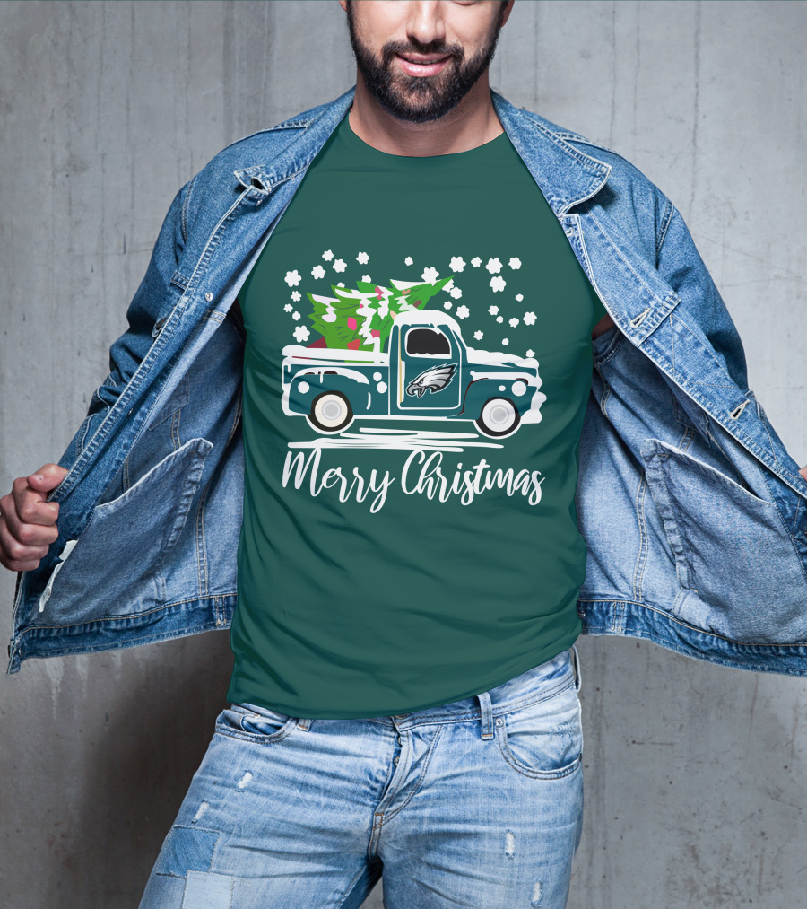 Merry Christmas Philadelphia Eagles Vintage Car Snowflakes T-Shirt