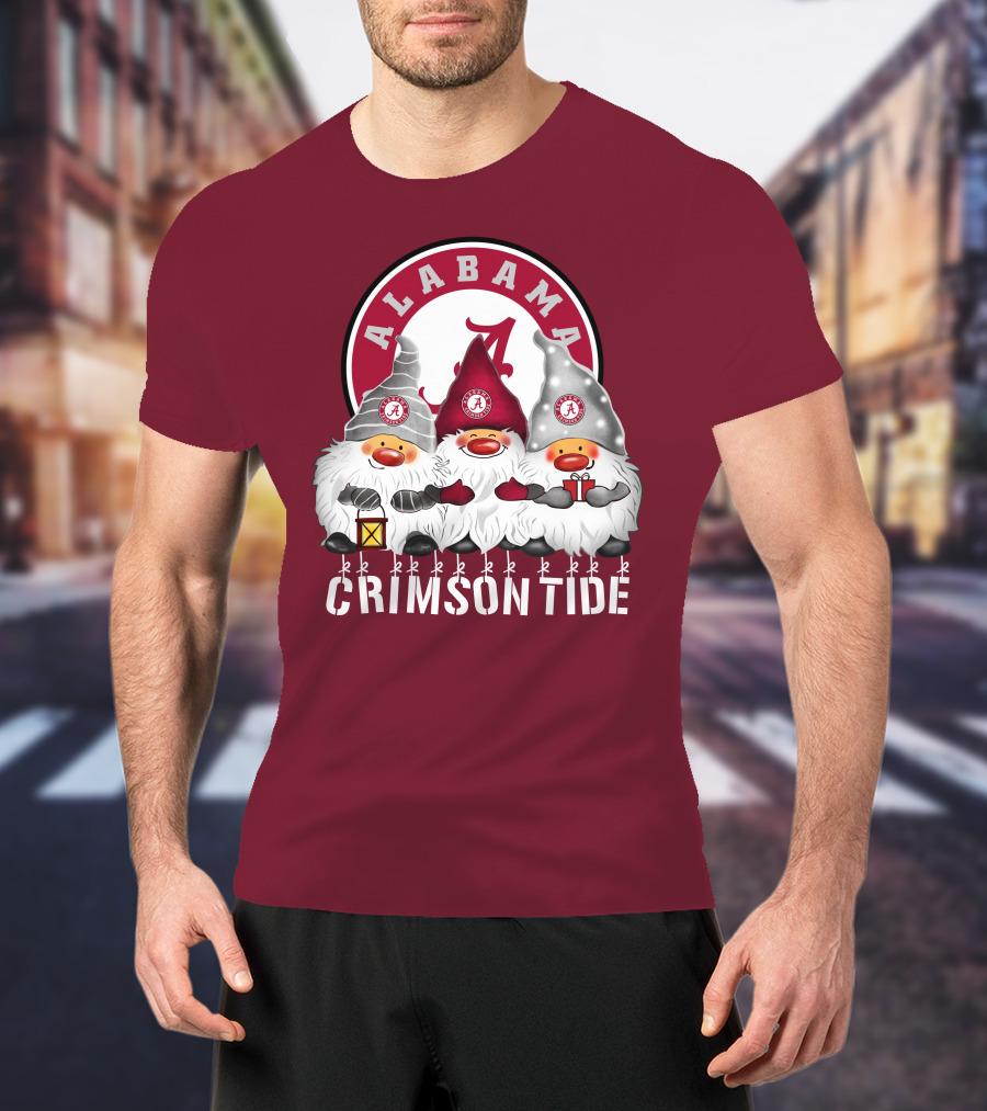 Alabama Crimson Tide Christmas Gnomes Merry Christmas Happy Holidays T-Shirt