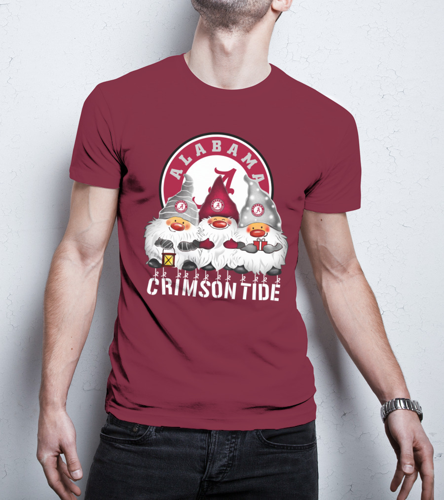 Alabama Crimson Tide Christmas Gnomes Merry Christmas Happy Holidays T-Shirt