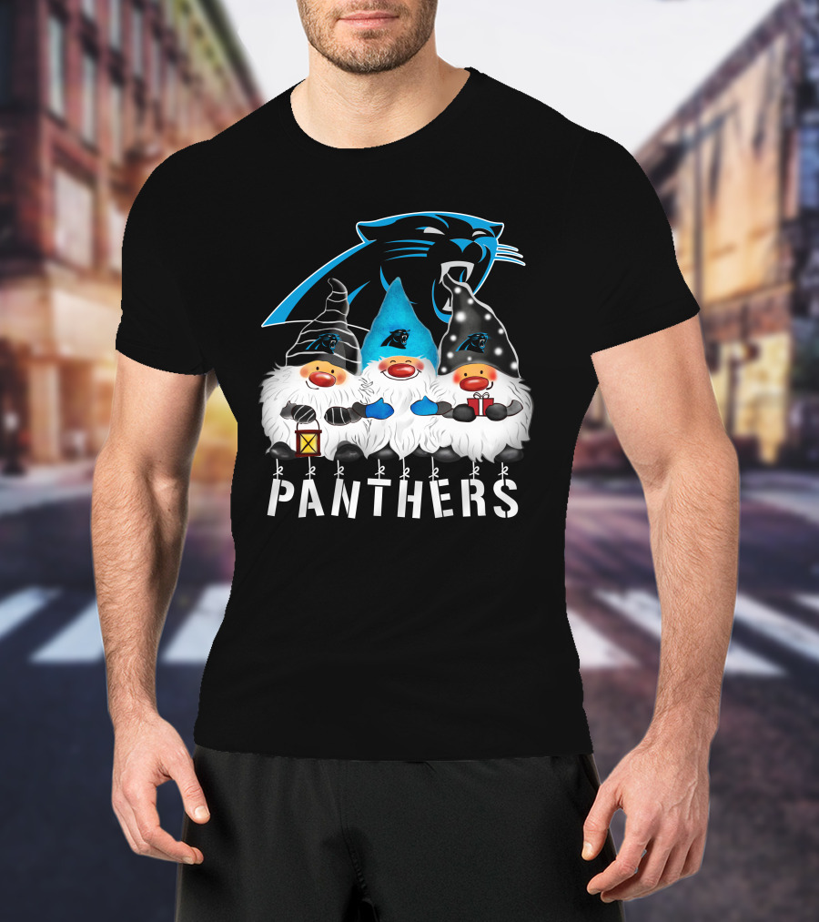 Panthers Christmas Gnomes Carolina Panthers Merry Christmas Happy Holidays T-Shirt