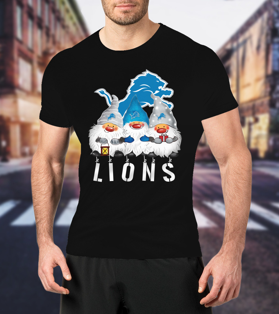 Detroit Lions Merry Christmas Happy Holidays Gnomes T-Shirt