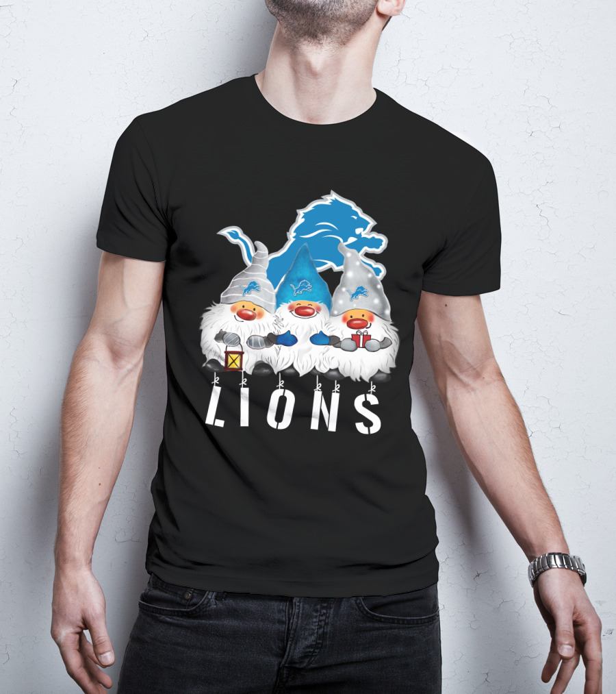 Detroit Lions Merry Christmas Happy Holidays Gnomes T-Shirt