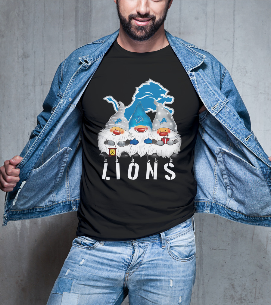 Detroit Lions Merry Christmas Happy Holidays Gnomes T-Shirt