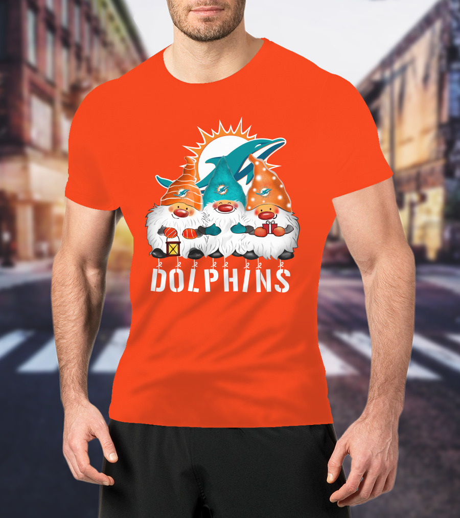 Miami Dolphins Merry Christmas Happy Holidays Gnomes T-Shirt