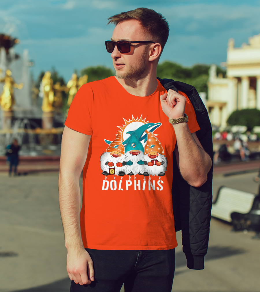 Miami Dolphins Merry Christmas Happy Holidays Gnomes T-Shirt