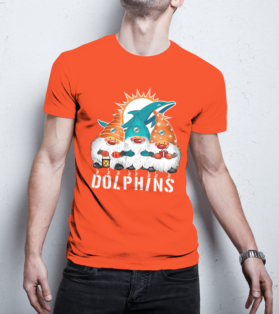 Miami Dolphins Merry Christmas Happy Holidays Gnomes T-Shirt