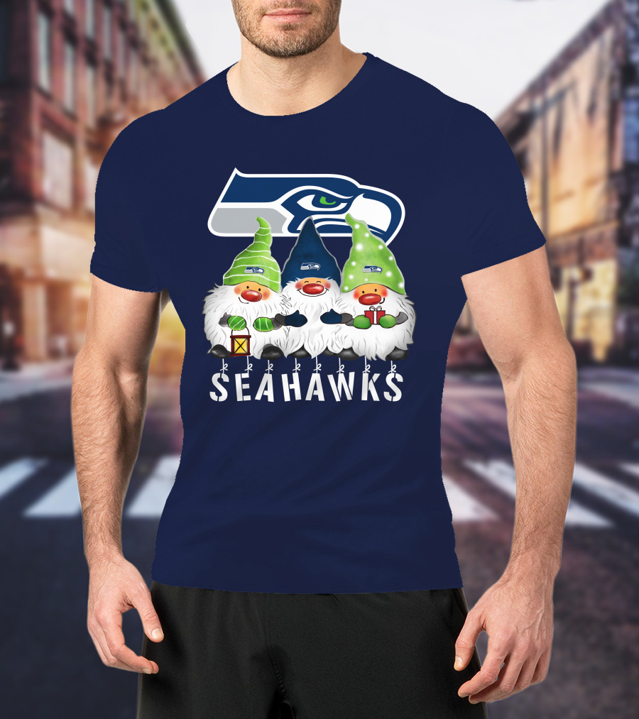 Seattle Seahawks Merry Christmas Happy Holidays Gnomes T-Shirt