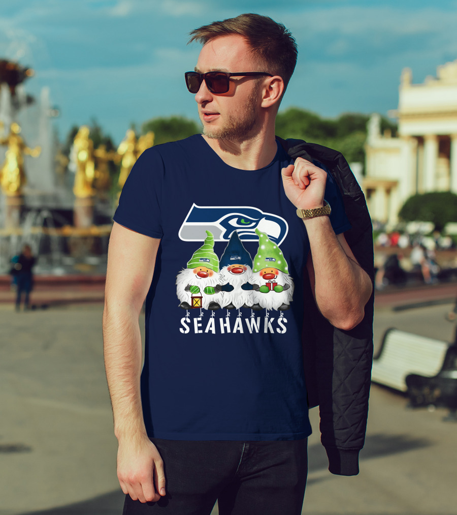 Seattle Seahawks Merry Christmas Happy Holidays Gnomes T-Shirt