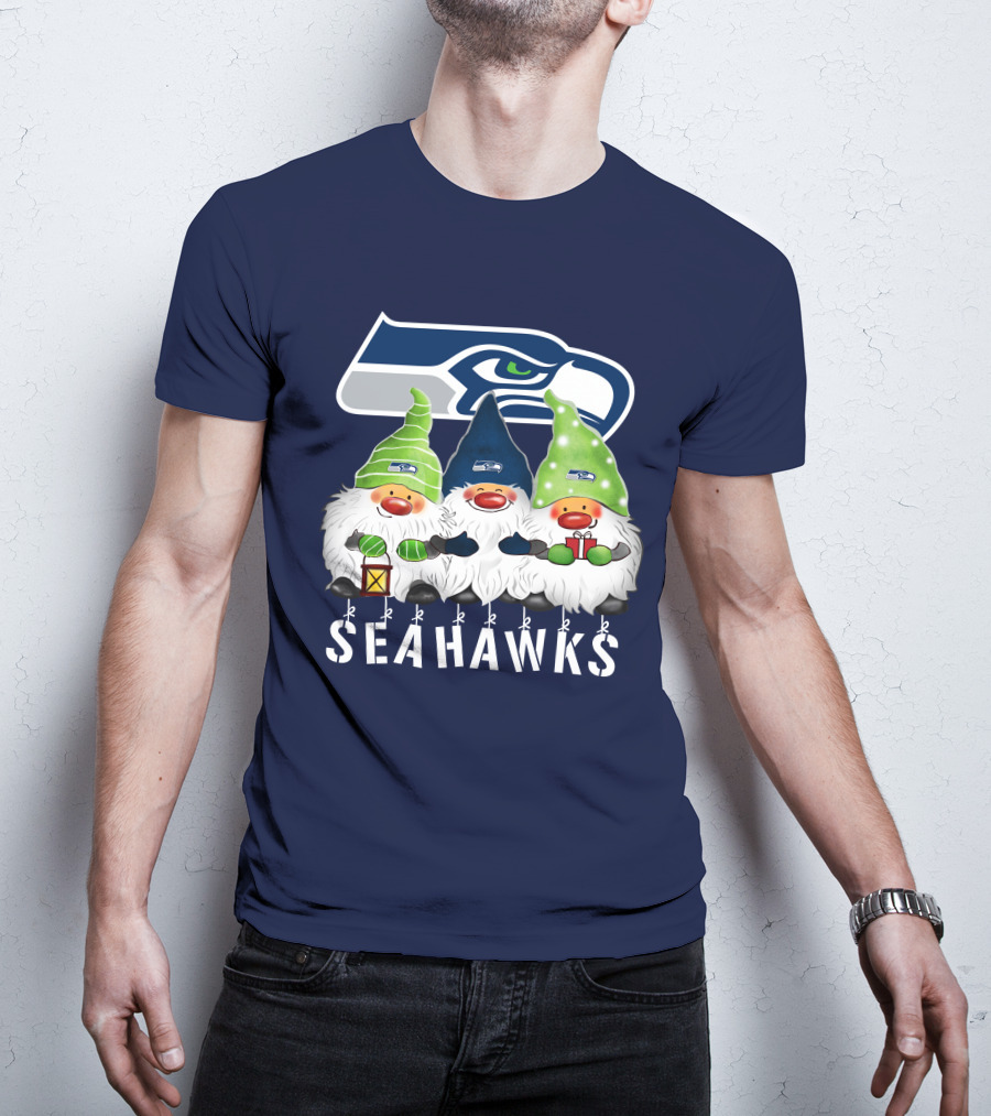Seattle Seahawks Merry Christmas Happy Holidays Gnomes T-Shirt