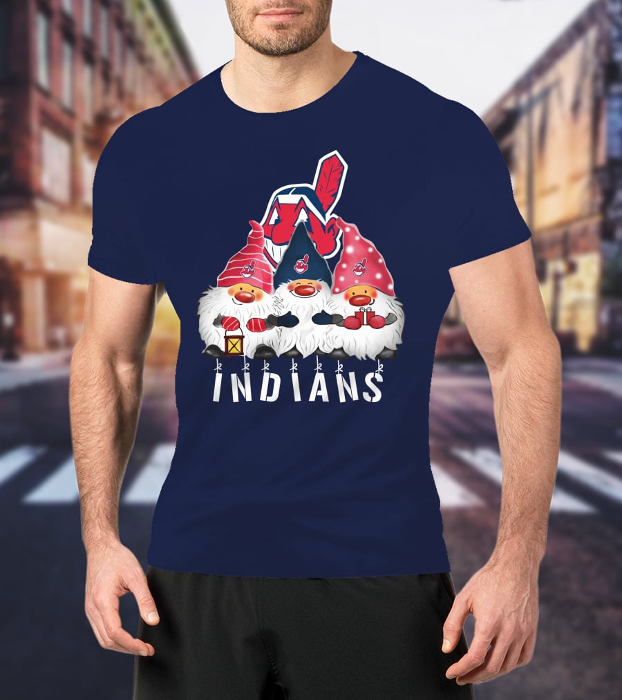 Cleveland Indians Merry Christmas Happy Holidays Gnomes Chief Wahoo T-Shirt
