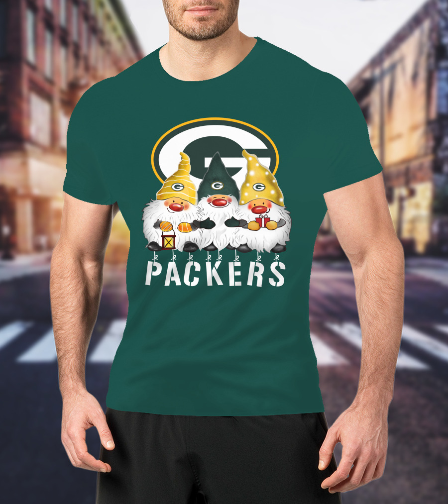 Green Bay Packers Gnomes Merry Christmas Happy Holidays T-Shirt