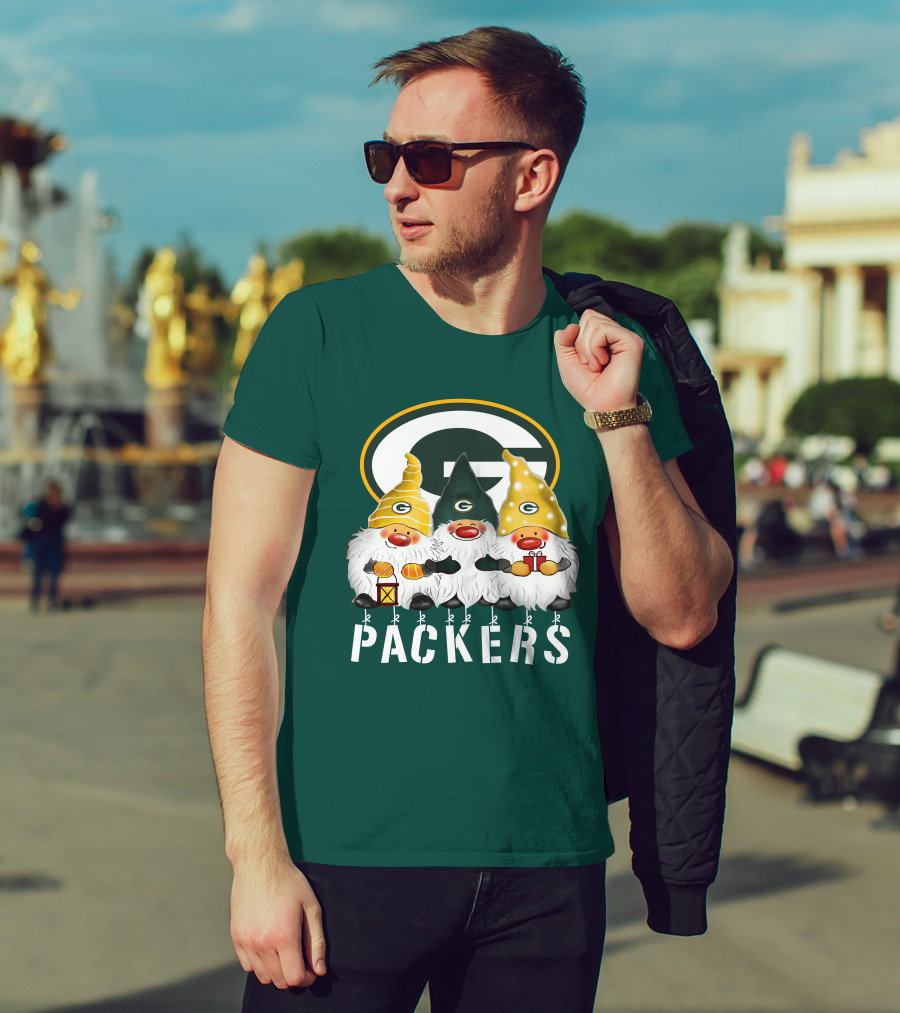 Green Bay Packers Gnomes Merry Christmas Happy Holidays T-Shirt