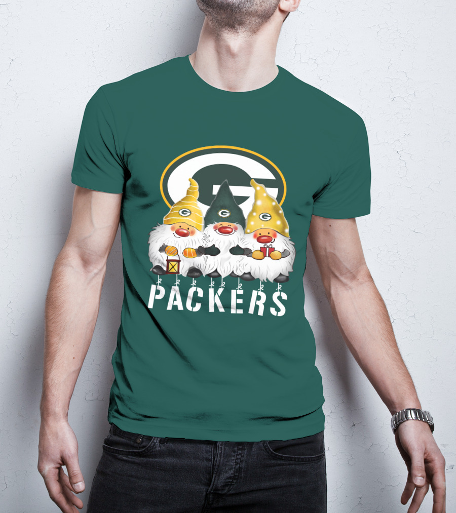 Green Bay Packers Gnomes Merry Christmas Happy Holidays T-Shirt