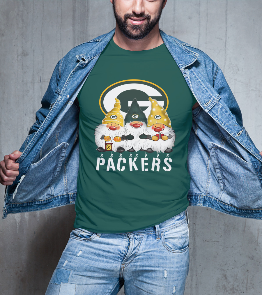 Green Bay Packers Gnomes Merry Christmas Happy Holidays T-Shirt