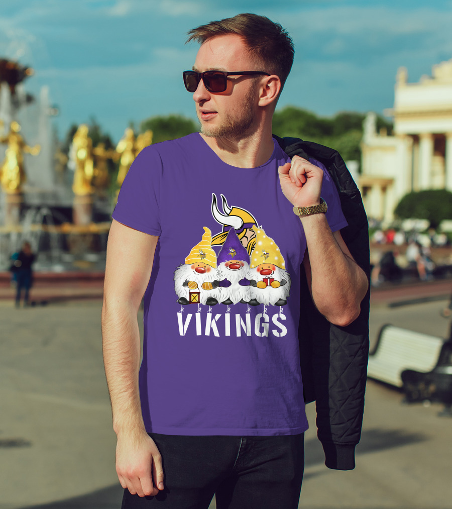 Minnesota Vikings Merry Christmas Happy Holidays Gnomes T-Shirt