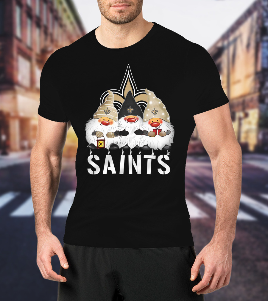New Orleans Saints Merry Christmas Happy Holidays Gnomes Fleur-de-lis T-Shirt