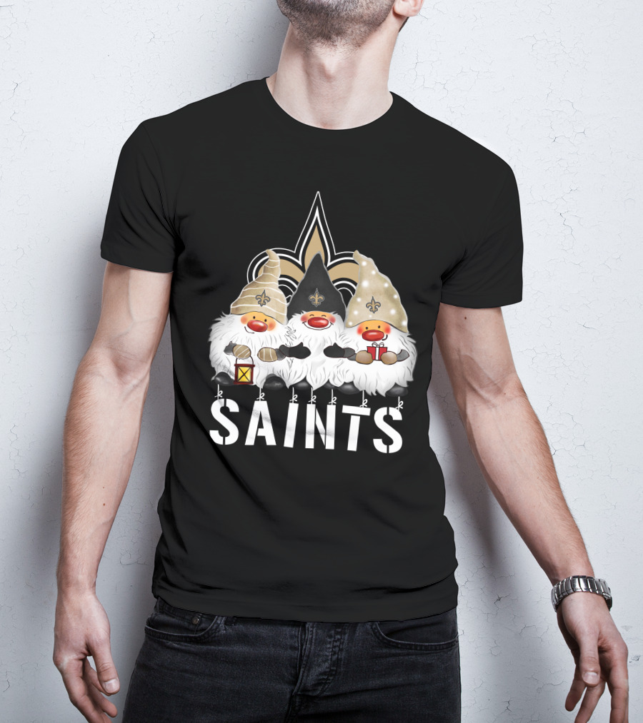 New Orleans Saints Merry Christmas Happy Holidays Gnomes Fleur-de-lis T-Shirt