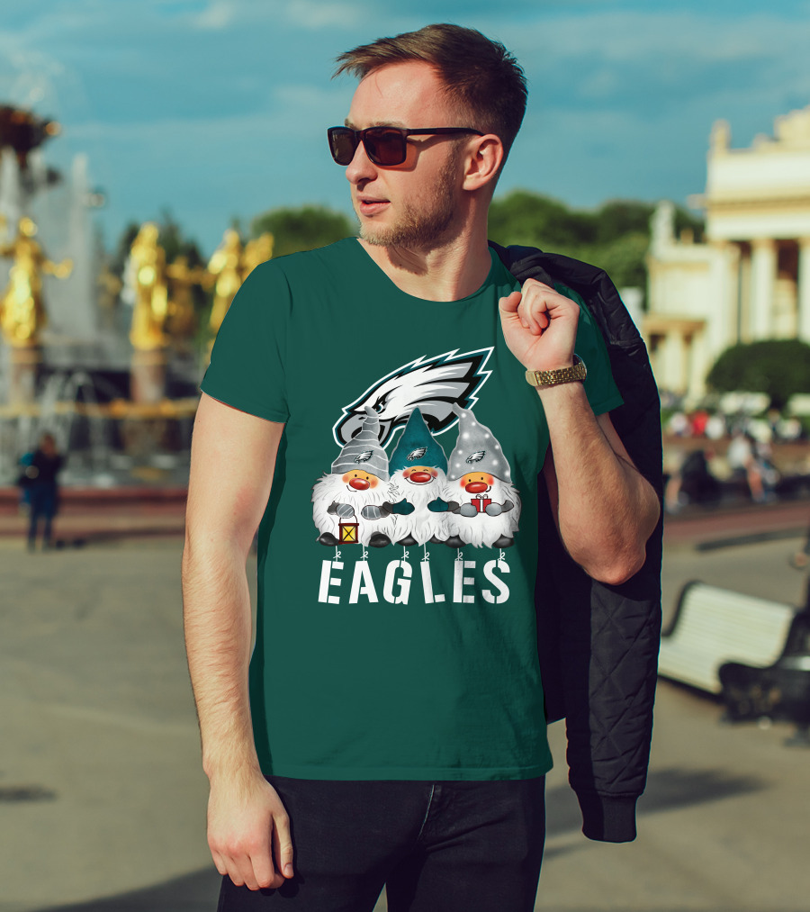 Philadelphia Eagles Christmas Gnomes Happy Holidays T-Shirt