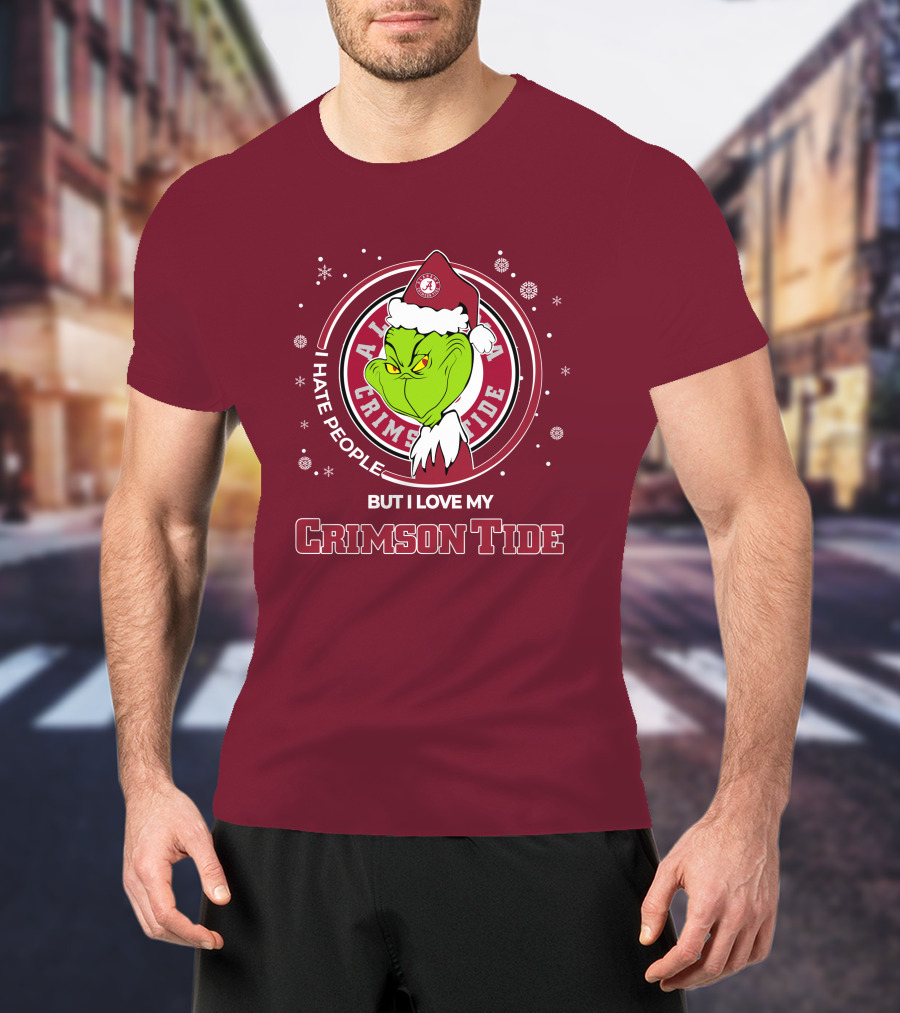 Christmas Grinch Santa I Hate People But I Love My Alabama Crimson Tide T-Shirt