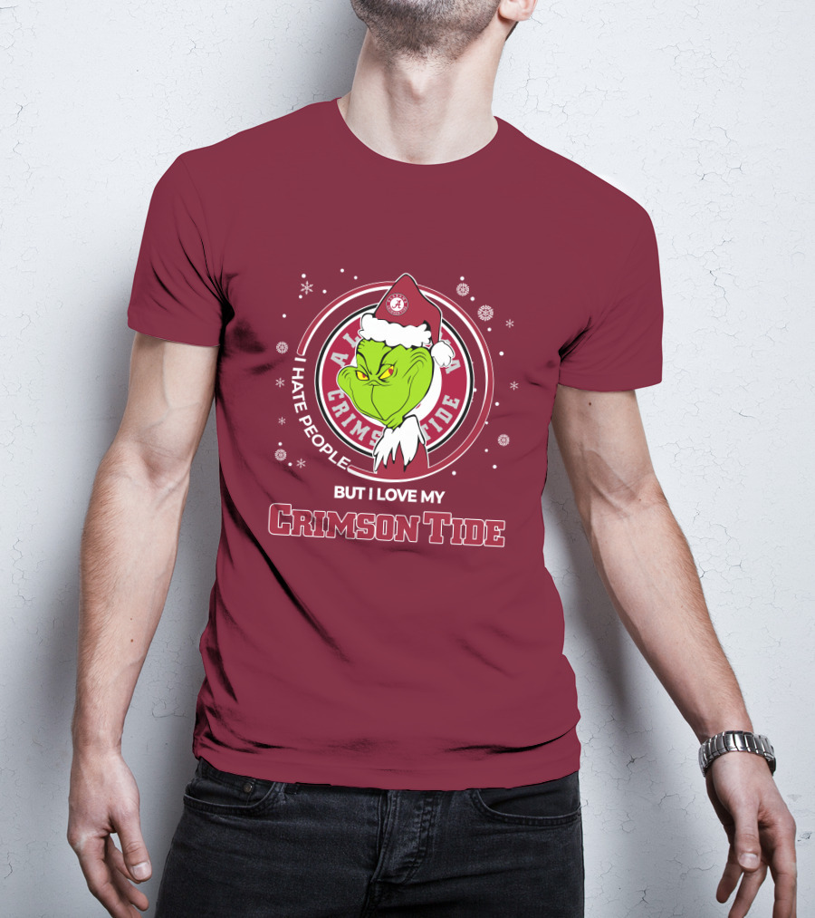 Christmas Grinch Santa I Hate People But I Love My Alabama Crimson Tide T-Shirt