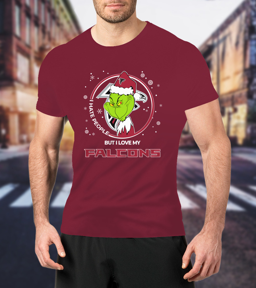Christmas Grinch Santa I Hate People But I Love My Falcons T-Shirt