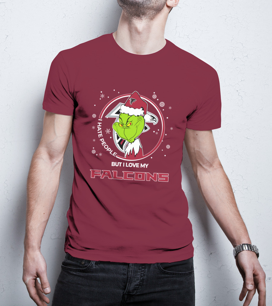 Christmas Grinch Santa I Hate People But I Love My Falcons T-Shirt
