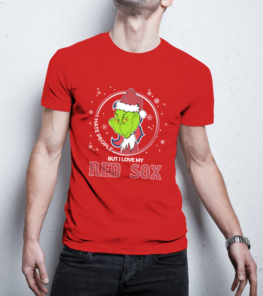 Christmas Grinch Santa I Hate People But I Love My Red Sox T-Shirt