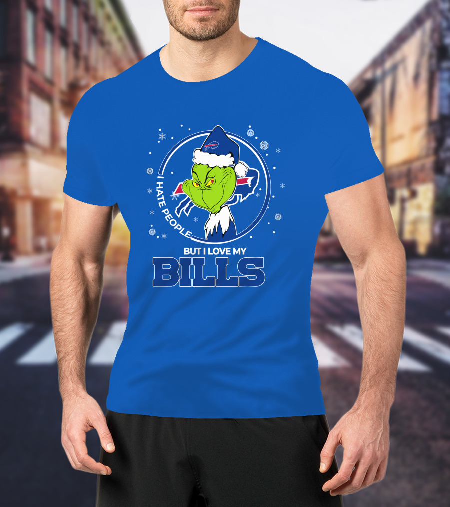 Grinch Christmas I Hate People But I Love My Buffalo Bills T-Shirt