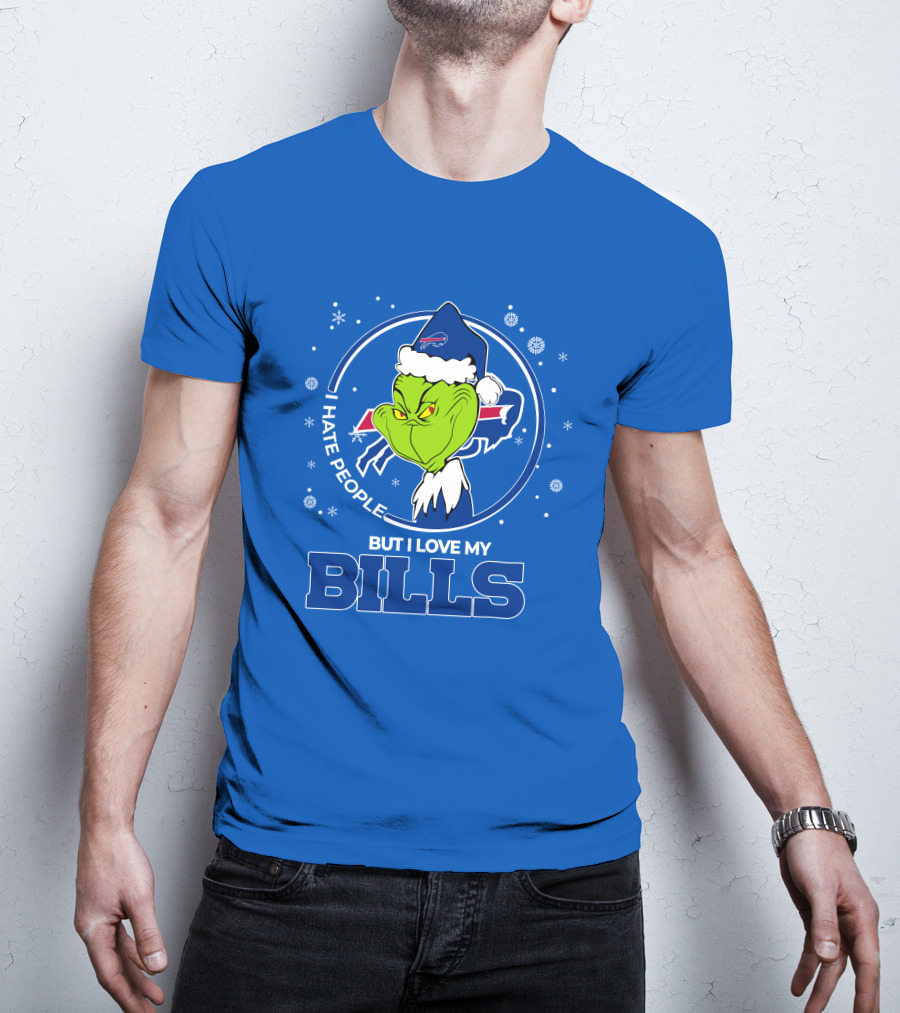 Grinch Christmas I Hate People But I Love My Buffalo Bills T-Shirt