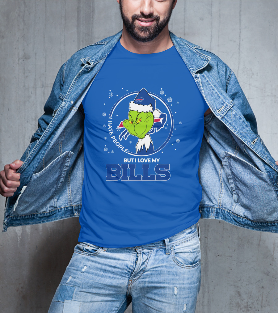 Grinch Christmas I Hate People But I Love My Buffalo Bills T-Shirt