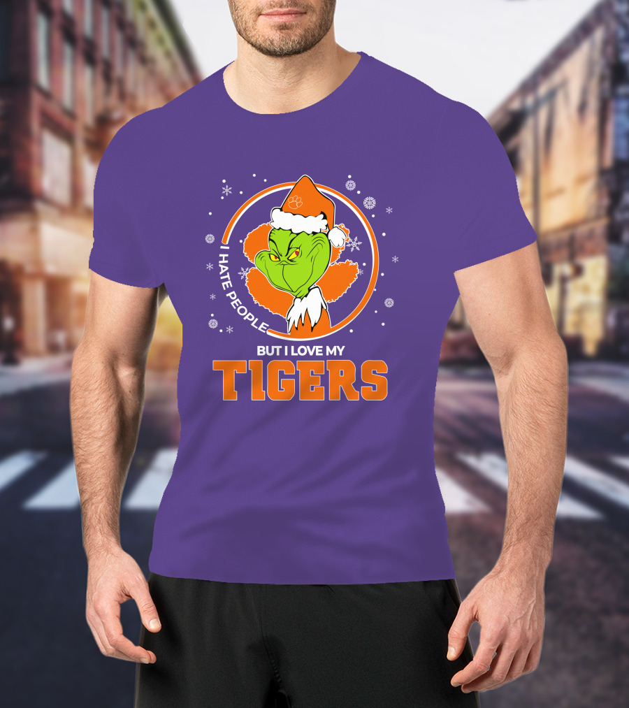 Christmas Grinch Santa I Hate People But I Love My Tigers T-Shirt