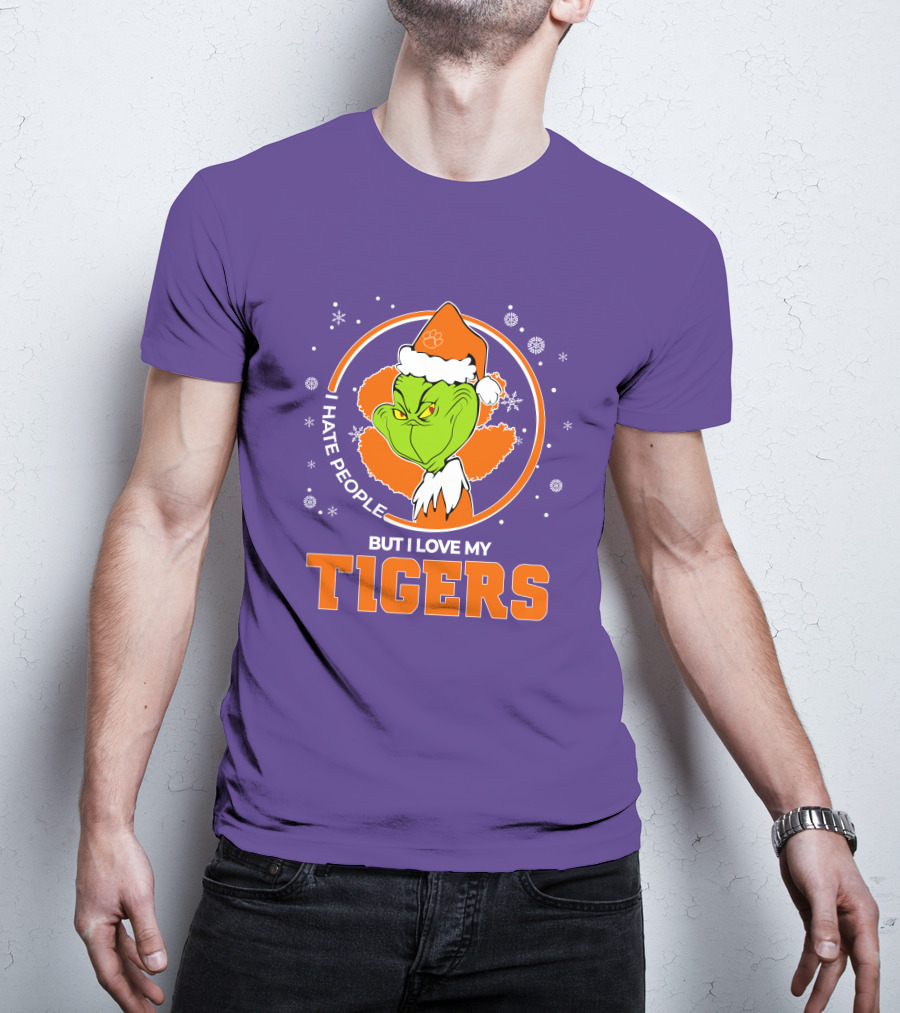 Christmas Grinch Santa I Hate People But I Love My Tigers T-Shirt