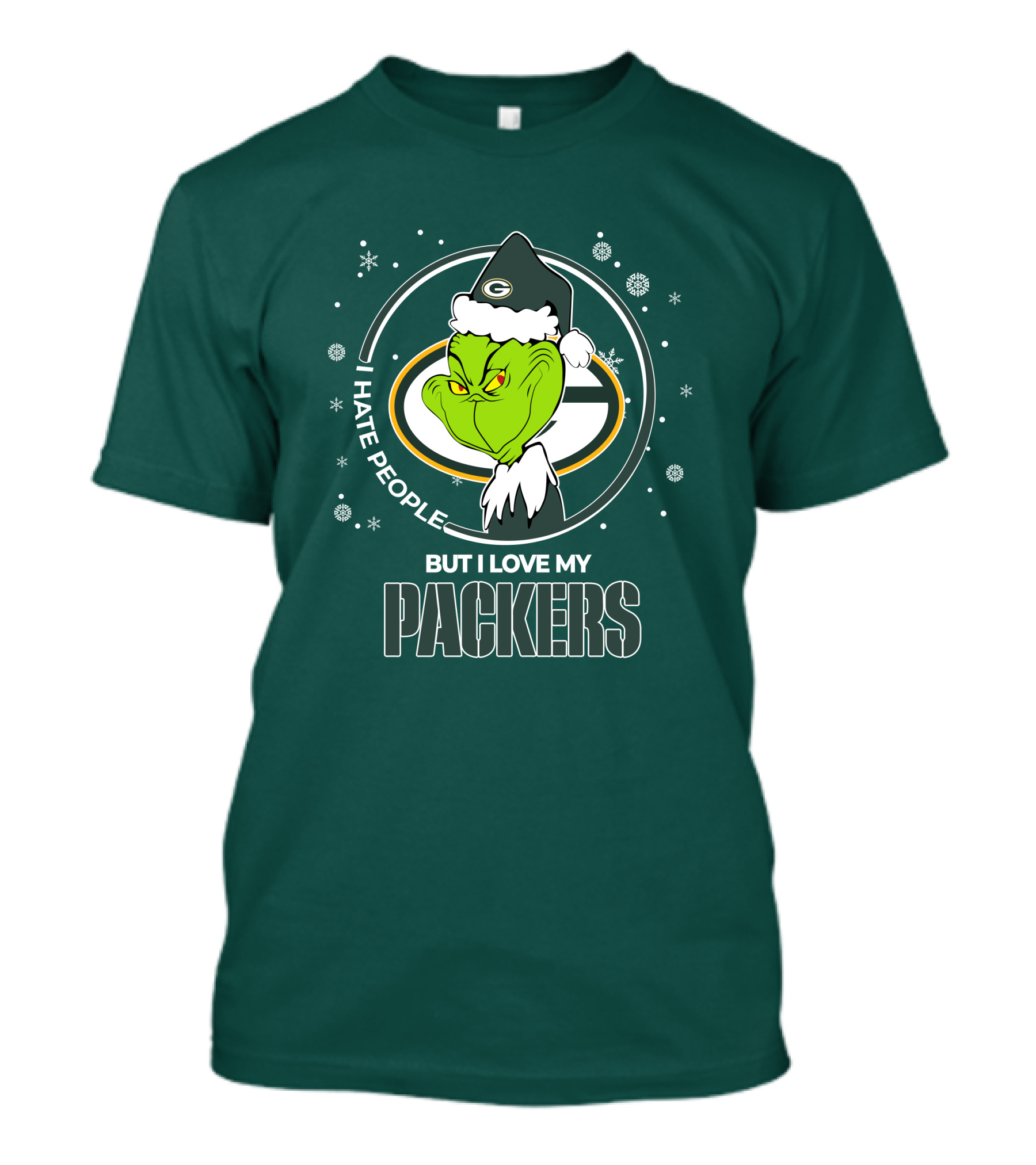 Christmas Grinch Santa I Hate People But I Love My Packers T-Shirt