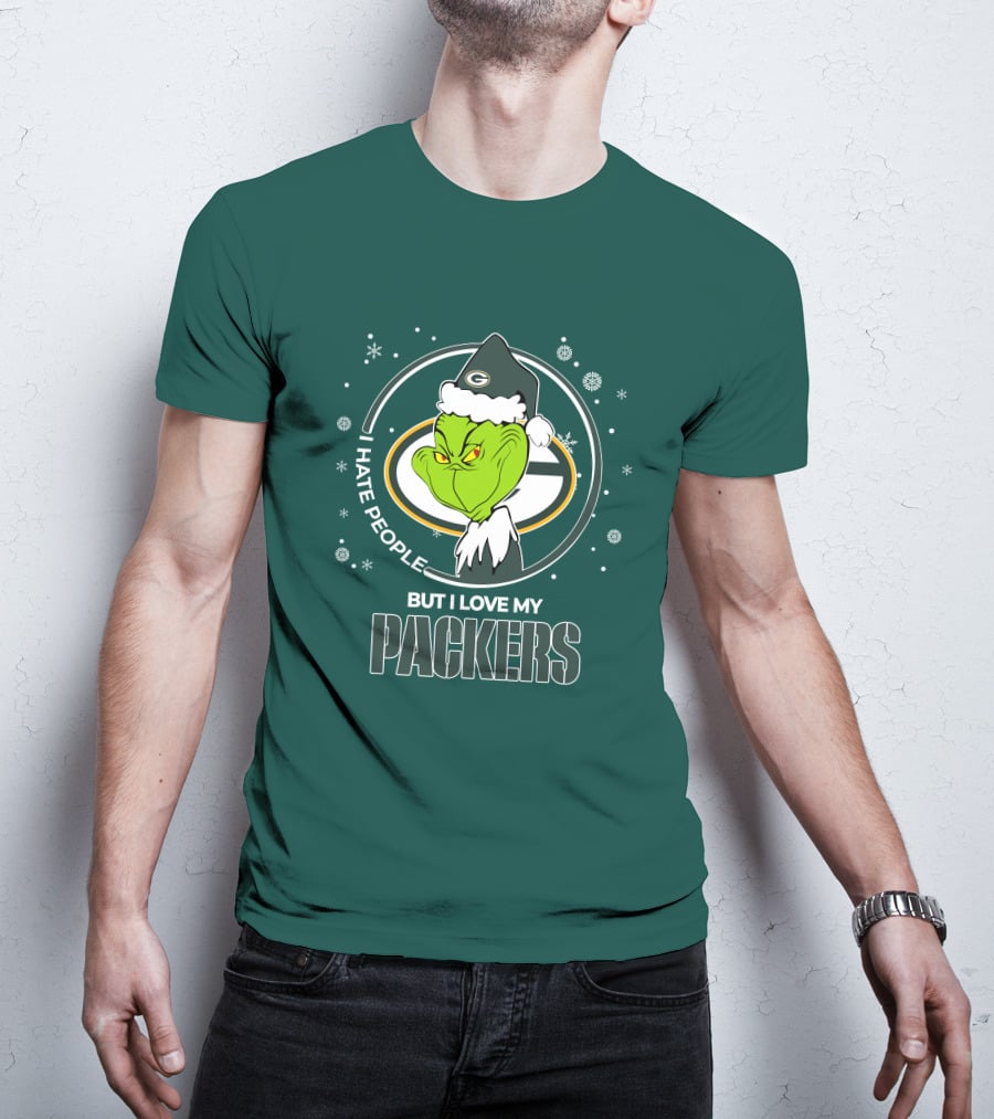 Christmas Grinch Santa I Hate People But I Love My Packers T-Shirt