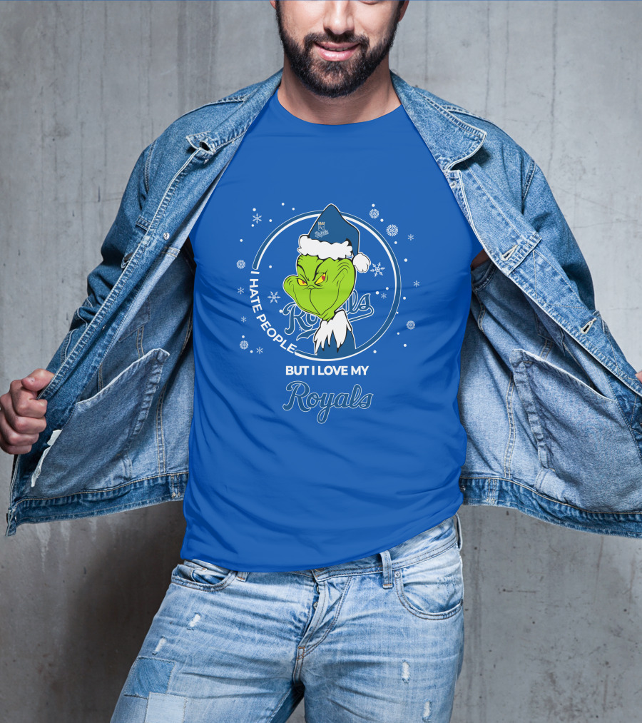 Christmas Grinch Santa I Hate People But I Love My Kansas City Royals T-Shirt