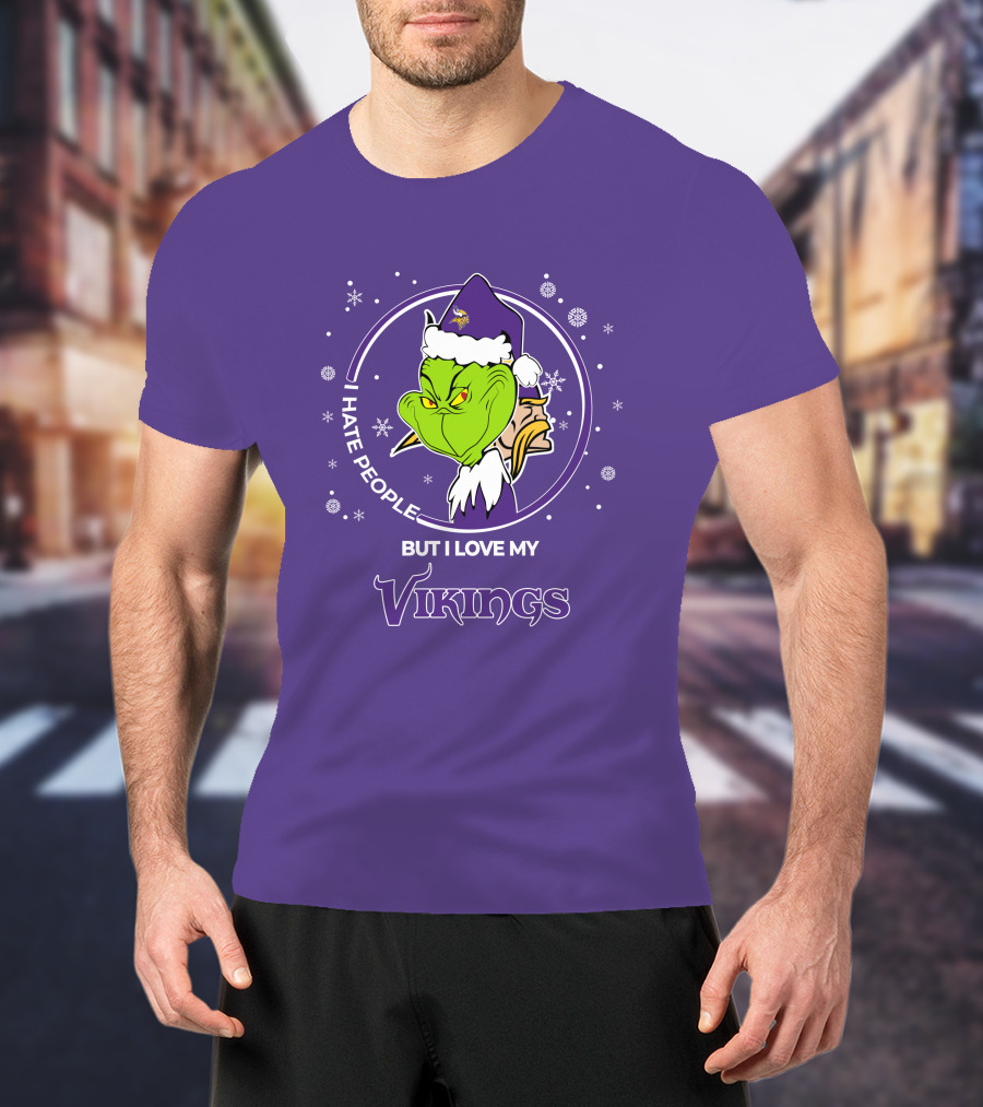 Christmas Grinch Santa I Hate People But I Love My Vikings T-Shirt