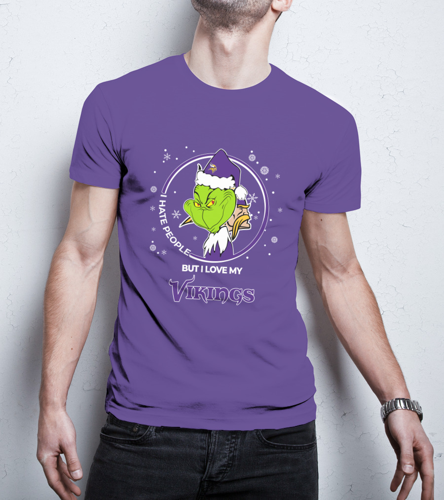 Christmas Grinch Santa I Hate People But I Love My Vikings T-Shirt