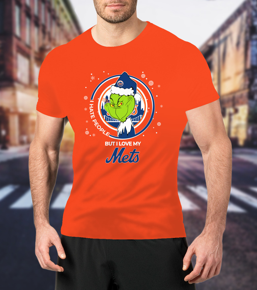 I Hate People But I Love My Mets Christmas Grinch Santa T-Shirt
