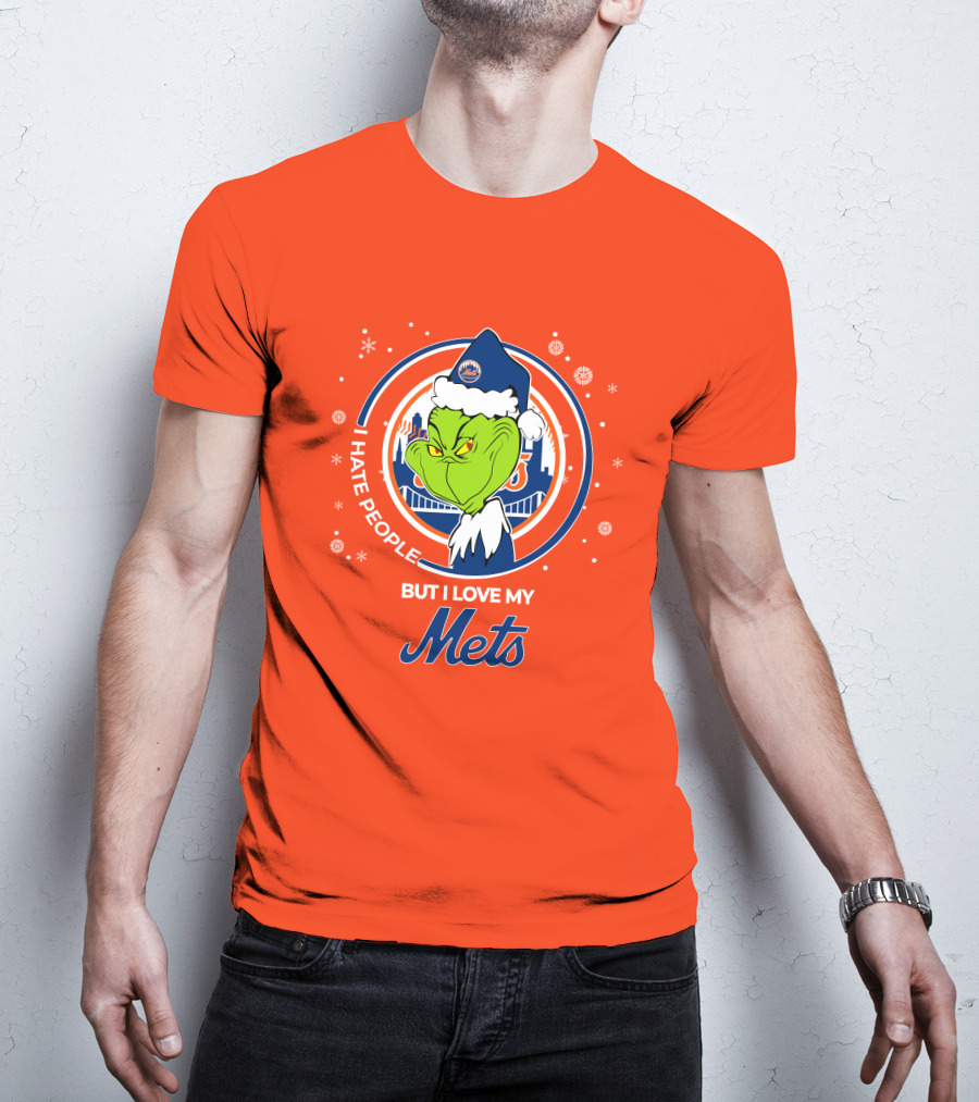 I Hate People But I Love My Mets Christmas Grinch Santa T-Shirt