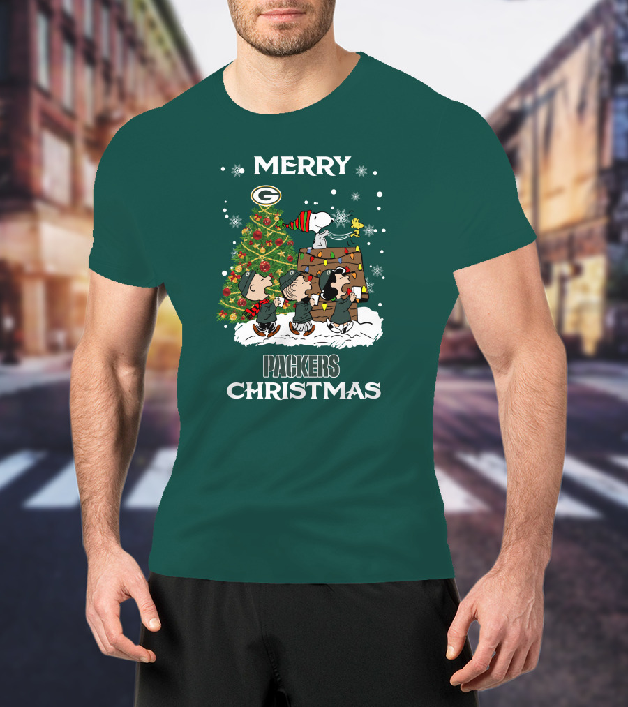 Merry Christmas Green Bay Packers Peanuts Christmas Tree T-Shirt